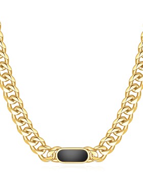 欧美镀金黑白钛钢项链