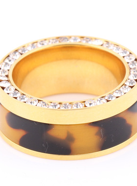 瑞铂朗电镀金色纤维胶钛钢指环 不锈钢不褪色女士简约镶钻戒指