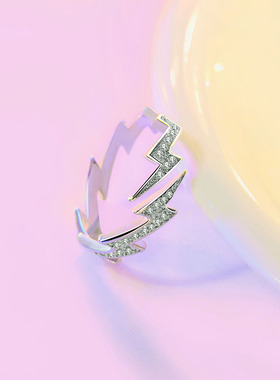 欧美风弯曲心电图波浪镶钻银戒指