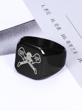 瑞铂朗欧美摇滚朋克刻双琴钛钢戒指 饰品 厂价 速卖通热卖