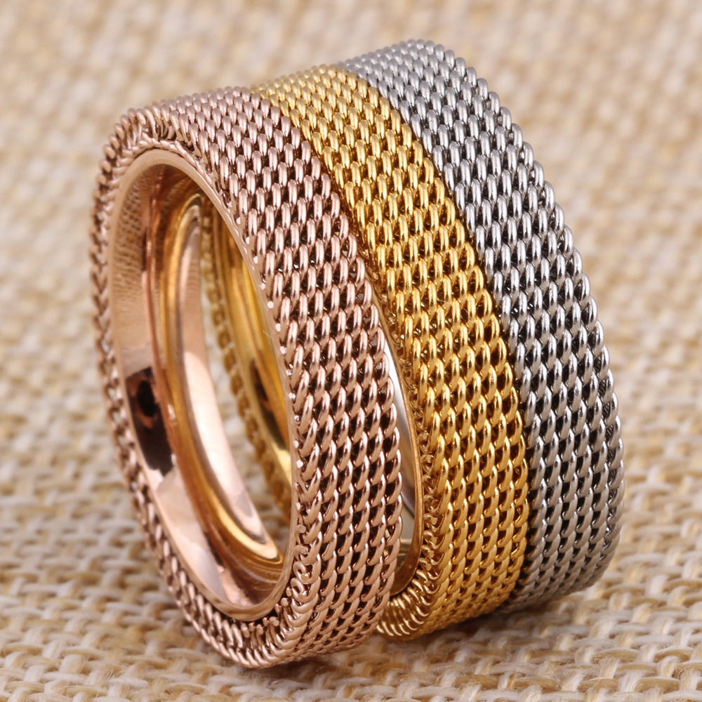 Jewelry Double Layer Mesh Hollow Titanium Steel Ring