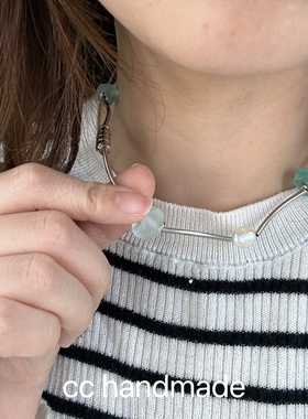 cc手作夏日冰糖薄荷色百搭串珠项链锁骨链钢钛保色女简约拼接设计