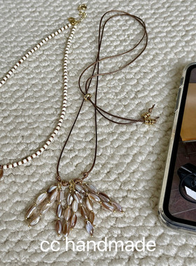 cc手作 秋冬新款牛津贝毛衣链项链叠戴贝壳流苏项链虎眼石女百搭