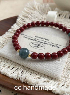 cc手作 中国风 红色朱砂手串女款本命年转运珠手链单圈手链s925银