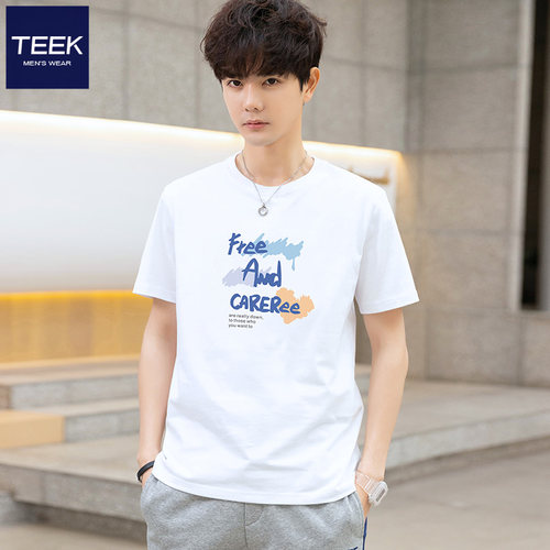 TEEK2026新款男款短袖t恤 夏季潮流上衣服青少年冰丝潮牌纯棉半袖 - 图0
