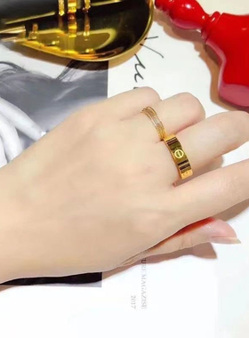 18k镀金钉子戒指男女款情侣对戒经典款高版本素圈一字指环