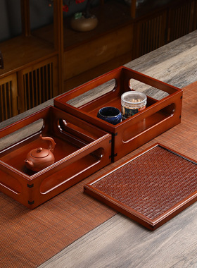 竹质工艺品双层收纳盒 竹质百宝箱 多宝阁茶柜桌面茶具收纳盒