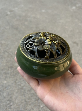 怀旧的祖母绿～陶瓷盘香炉家用线香插摆件室内熏香打篆锥香薰香炉