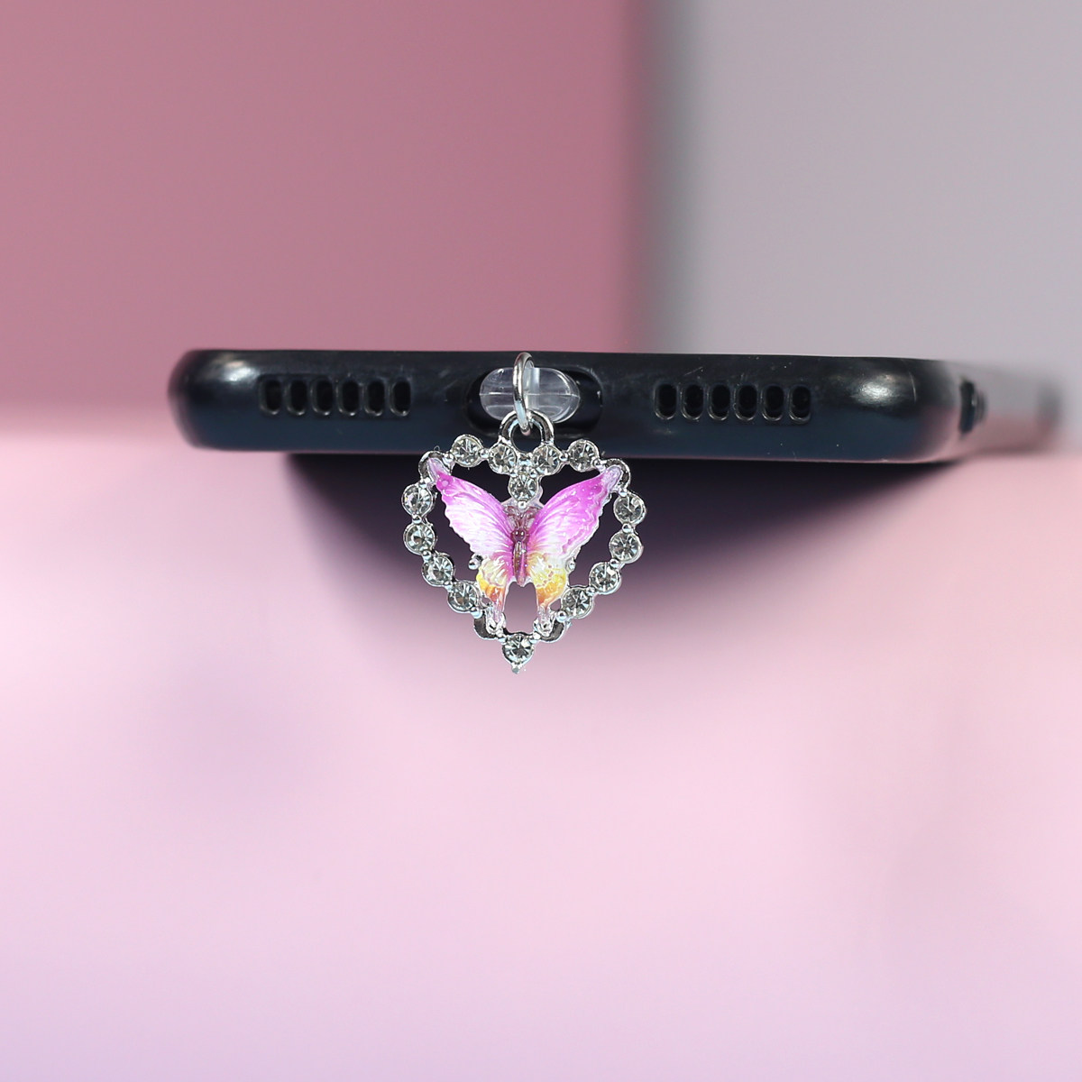 爱心水钻蝴蝶手机防尘塞挂饰挂件吊饰吊坠配件装饰品情人节礼物