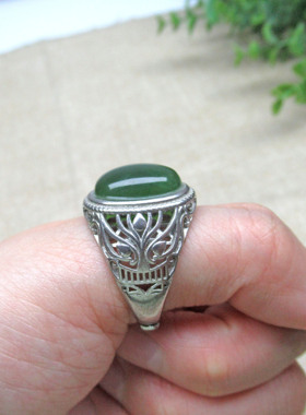 天然和田玉碧玉戒指男女款