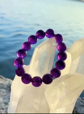 深紫色7A级收藏宝石级乌拉圭天然紫水晶手链男女款时尚礼品饰品