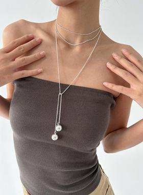 银色圆球吊坠长款项链