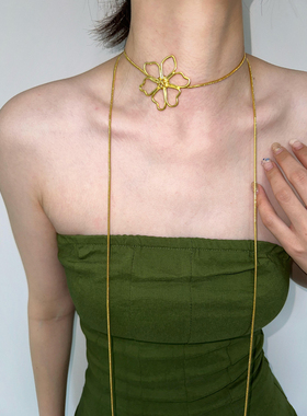 金属花朵吊坠长款多戴法项链