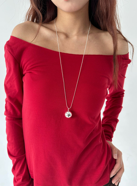 atmshop韩系简约百搭银色球球流苏长款叠戴项链质感高级ins毛衣链