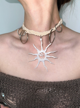 太阳吊坠编织绳项圈项链