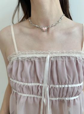 粉色爱心荆棘链条项链锁骨链