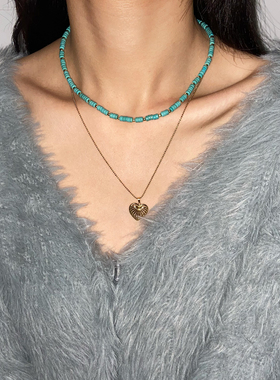 爱心吊坠撞色叠戴项链