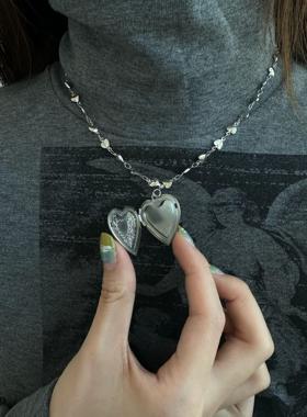 雕花翻盖爱心吊坠韩系ins项链