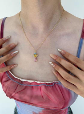 土星彩钻玻璃锆石锆石项链锁骨链