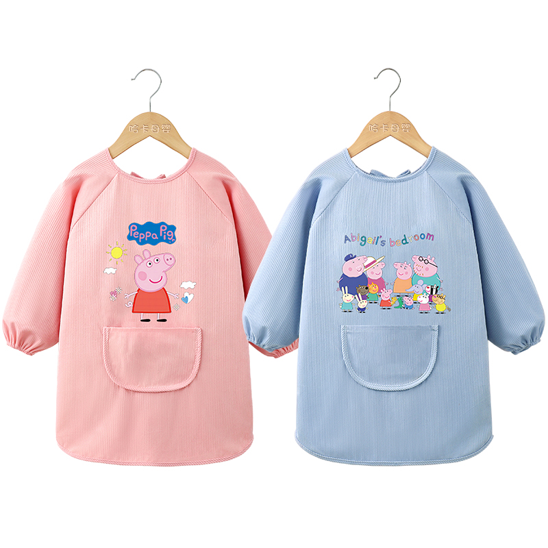 Genuine Peppa Pig baby smock autumn and winter outer wear for middle and large children apron children's bib down jacket anti-dirty coat