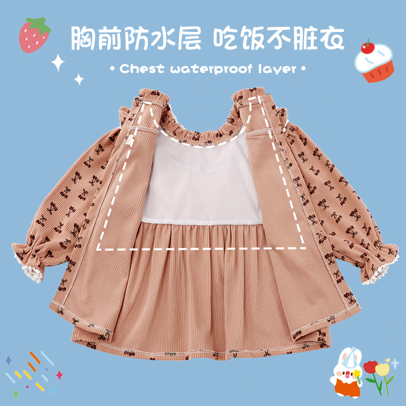 Baby girl wears smock, princess style eating apron, children's bib, waterproof and anti-dirty, girl wears corduroy backwards