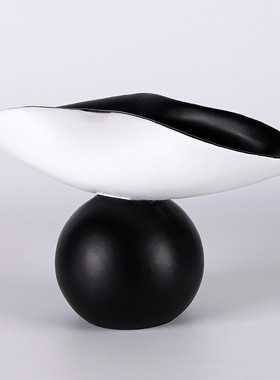 简约创意球形黑白拼色托盘客厅茶几摆设酒店艺术装饰异型几何摆件