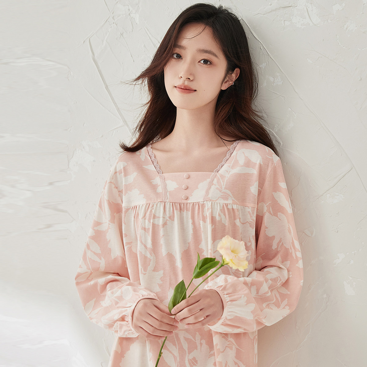 顶瓜瓜睡衣女士纯棉春秋季新款长袖圆领印花可外穿家居服套装 - 图1