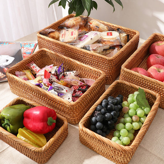 Purely handmade original ecological rattan storage basket desktop Chinese style