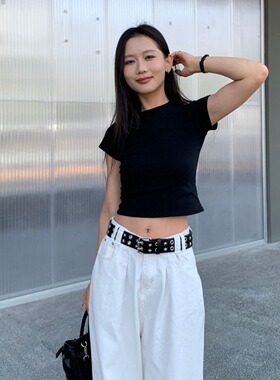 Ahaha 美式嘻哈皮带女新款宽腰带朋克风柳钉黑色百搭ins休闲裤带