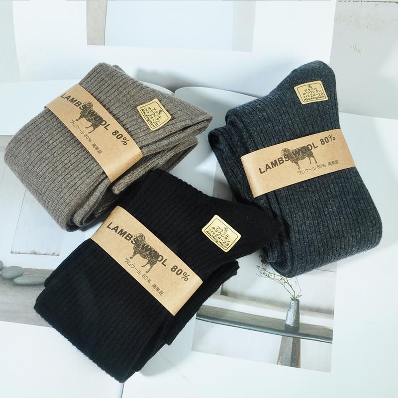 80%羊绒保暖无骨羊毛堆堆袜瘦腿螺纹秋冬薄暖 美利奴羊绒长筒女袜 - 图1