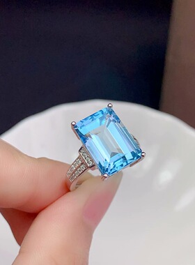 大气S925银镀白金玫瑰金黄金色 戒指 长方10*14MM 空托 银托代镶