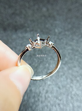 925银戒指空托镀白金女