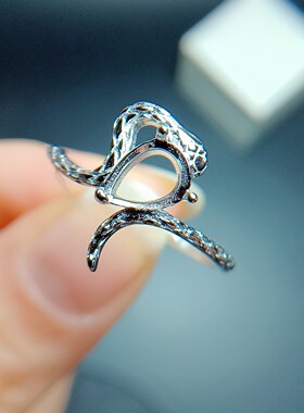 女S925银小灵蛇空托水滴5*7mm