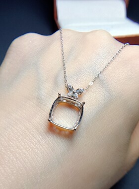S925银吊坠空托枕方12*12mm
