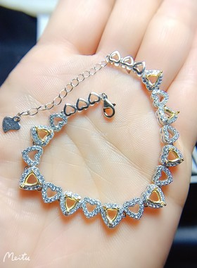 女925银空托手链心形4*4