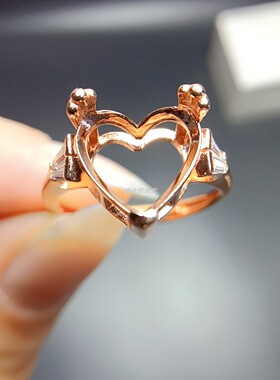 S925银戒指空托心形10*10mm