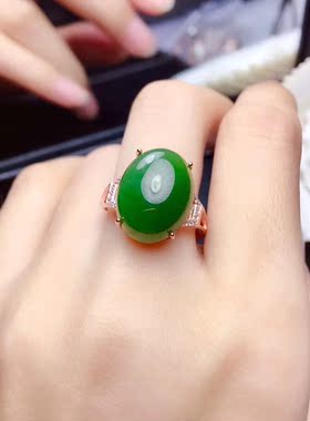 纯银镀18k白金成品碧玉礼物戒指