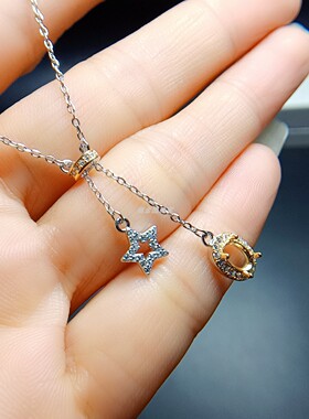 S925银锁骨链空托椭圆形4*6mm