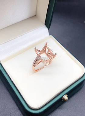 S925银戒指空托长方10*12mm