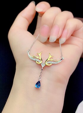 S925银镀双色小鹿链牌 空托 水滴4*6MM 银托 女 代镶石
