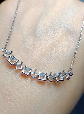 S925银锁骨链空托方形3*3mm