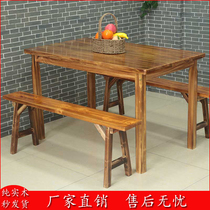 Carbonated Solid Wood Fast Food Table And Chairs Combo Barbecue Shop Small Snack Restaurant Hotel Noodle Restaurant Breakfast Table And Chairs Canteen Hot Pot Table