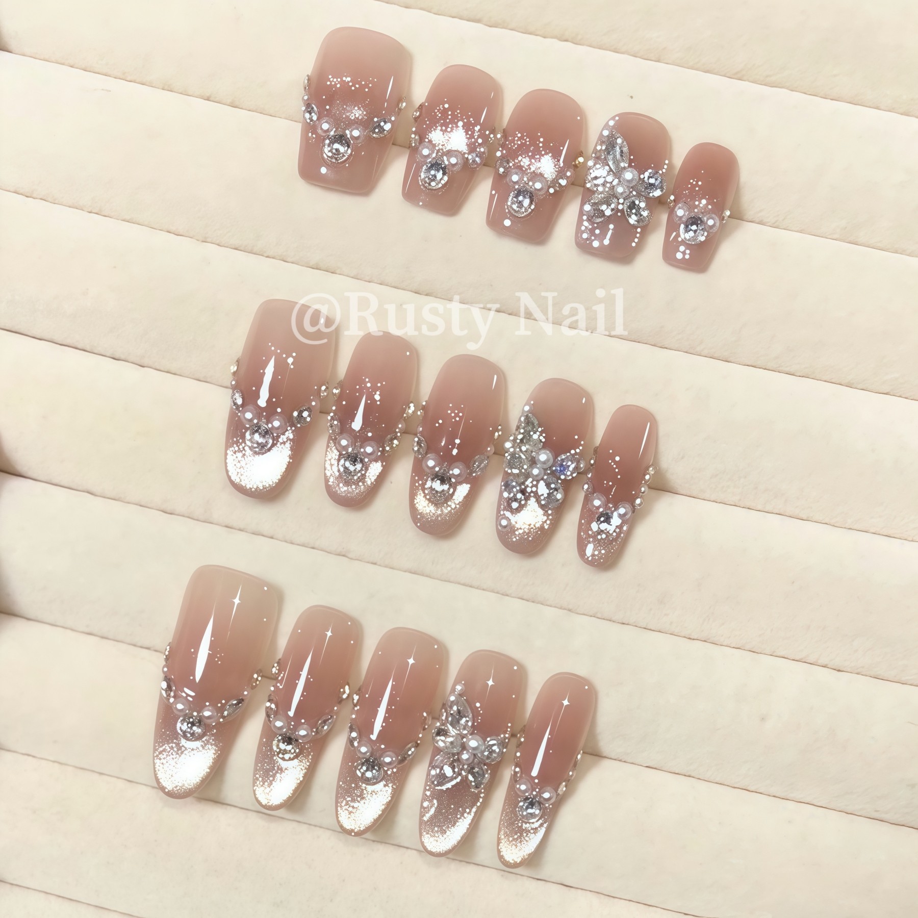 【碎钻星河】千金爆闪蝴蝶猫眼手工穿戴甲长款高级感婚甲美甲贴片,淘宝优惠券,粉丝福利购,淘宝优惠卷