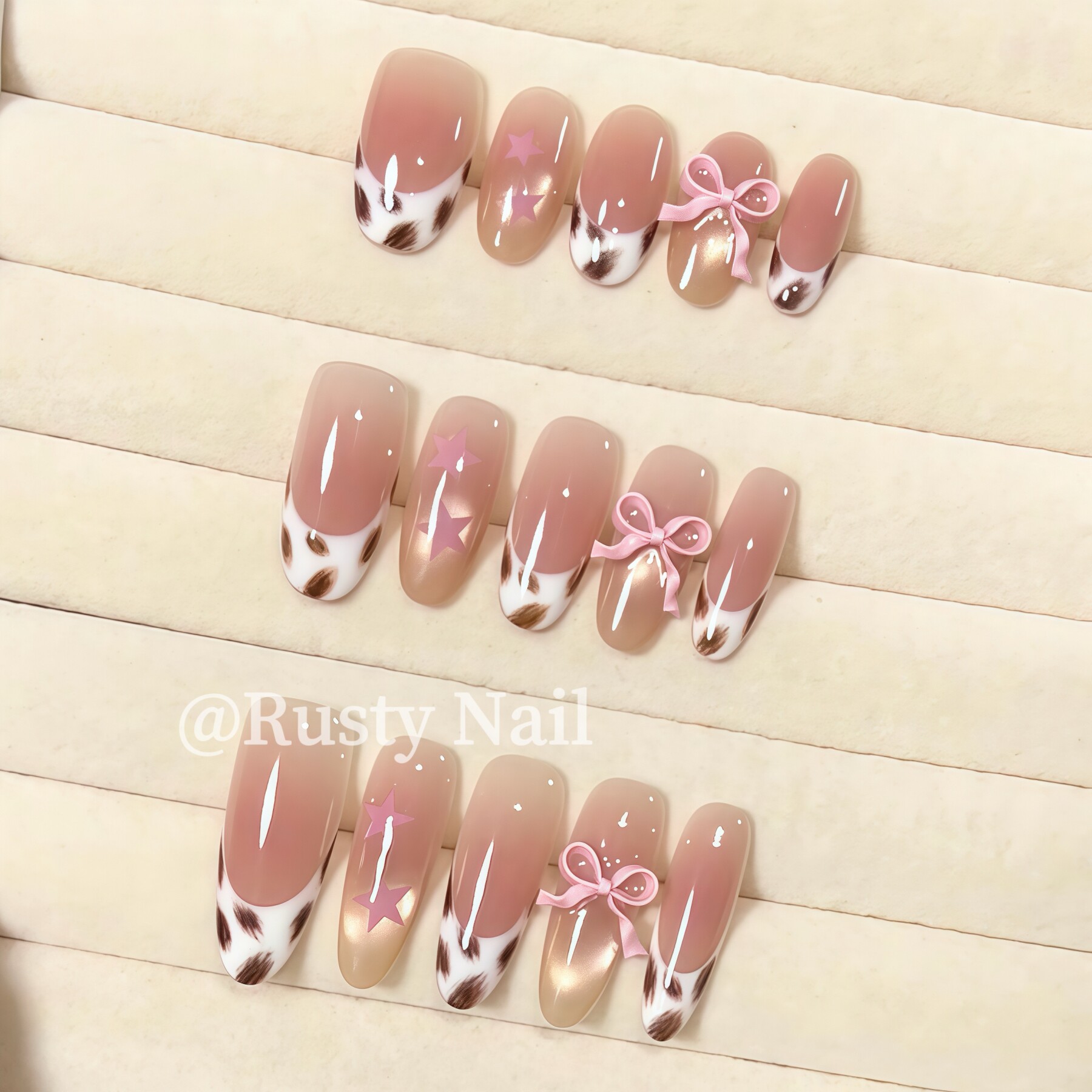 【公主豹】纯欲豹纹法式蝴蝶结猫眼手工穿戴甲粉色高级感美甲贴片,淘宝优惠券,粉丝福利购,淘宝优惠卷