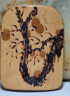 手工烙画梅妃花斑竹喜鹊登梅竹报平安报喜鸟无事牌手机链吊坠挂件