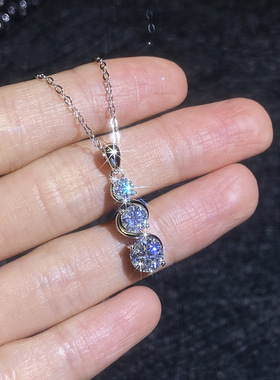 热卖满镶莫桑钻石吊坠经典环绕项饰创意S925纯银项链女