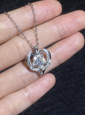 S925纯银莫桑钻石项链玫瑰花心形吊坠锁骨链情人节礼物