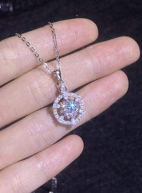 925纯银莫桑石雪花罗盘项链吊坠时尚经典莫桑钻1克拉吊坠