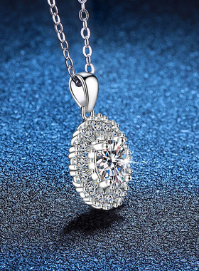 s925纯银项链高级感鸽子蛋莫桑石吊坠1克拉D色莫桑钻石项链