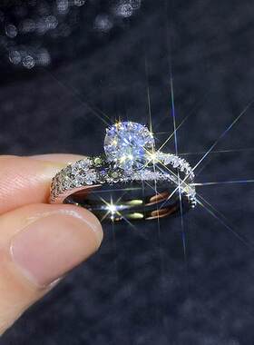 S925纯银莫桑石戒子指环轻奢日韩叠戴风莫桑石戒指排戒女